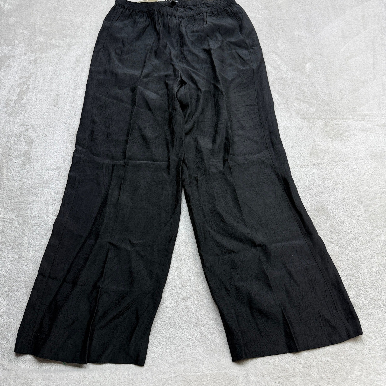J.Crew Wide Leg Pants Womens Medium Black Crinkled Texture Cupro Chic Boho Flowy