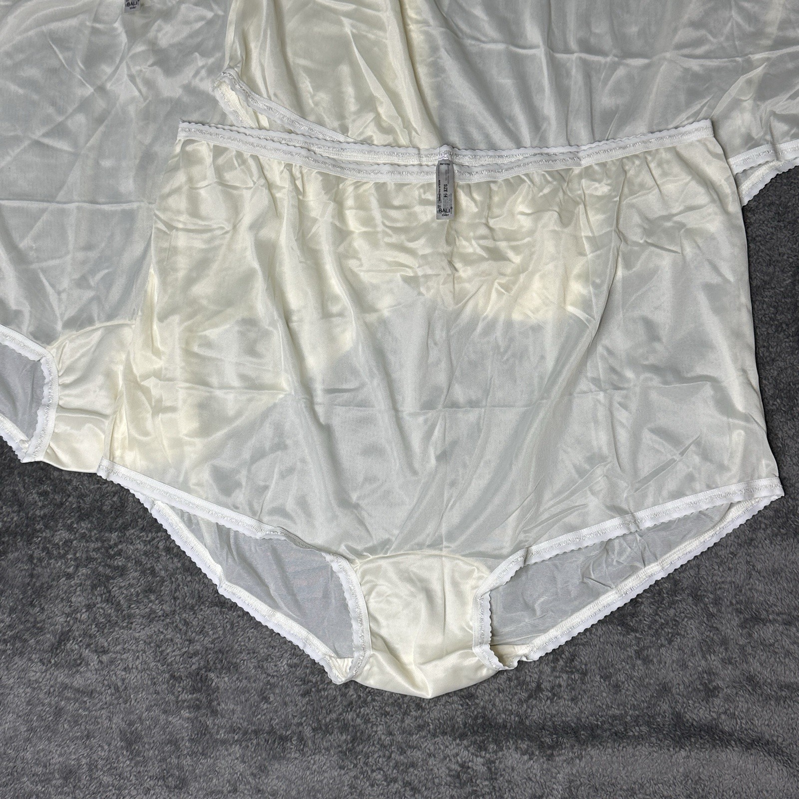 3 PAIR Bali Vintage Full Cut Silky Nylon Panties Ivory Briefs 23467 Size 14 NEW