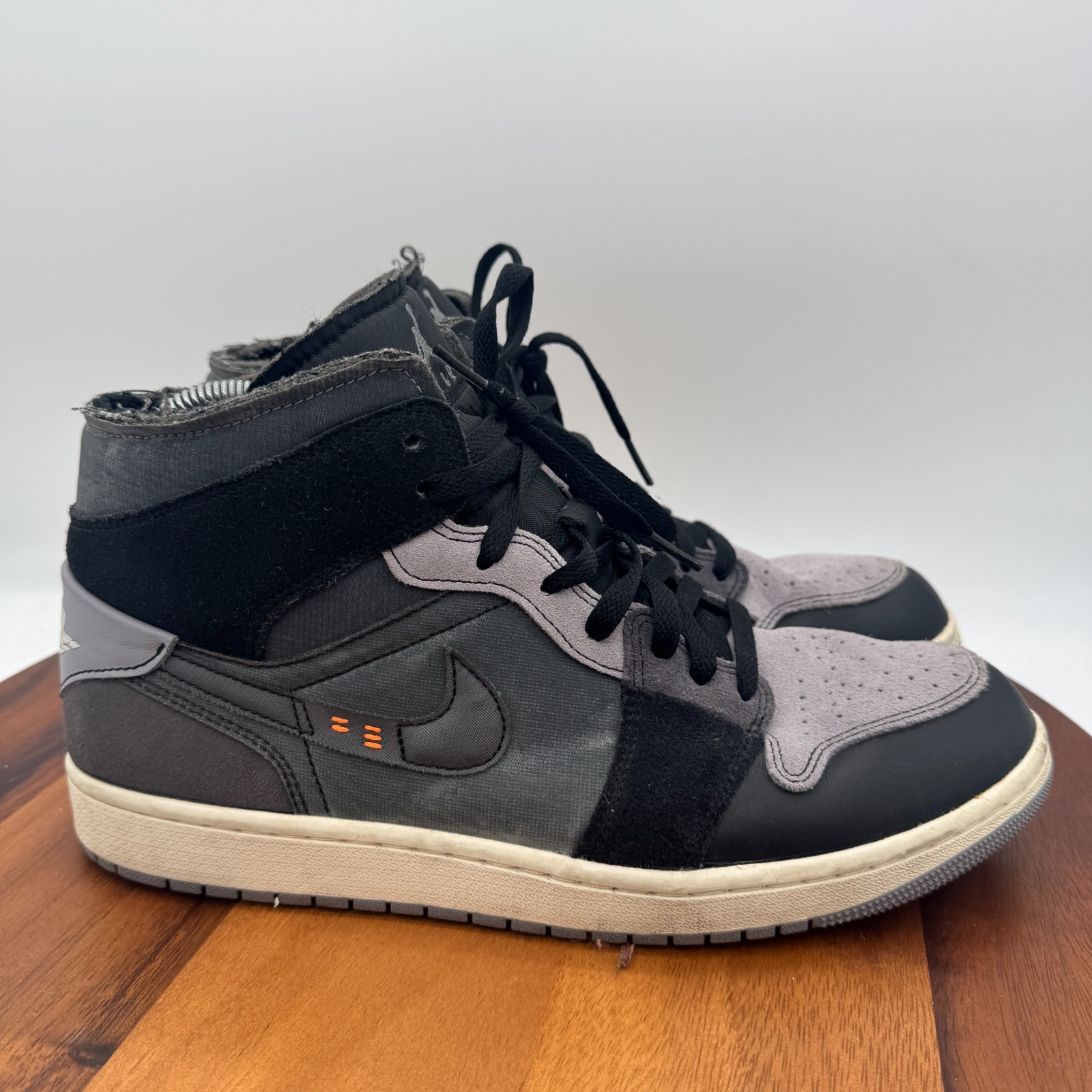 Nike Air Jordan 1 Mid Craft Inside Out Black Grey Mens 11.5 Basketball Sneakers
