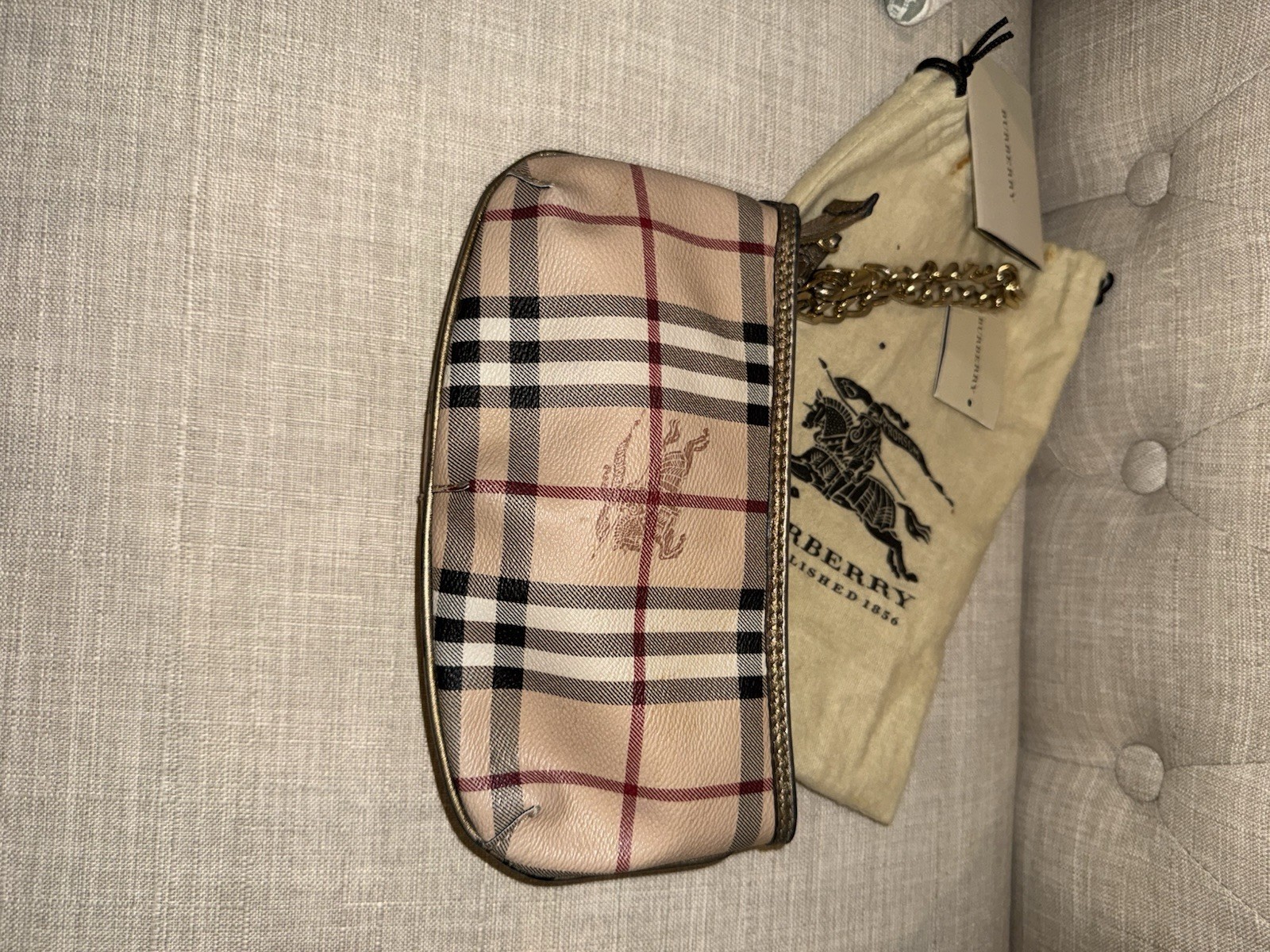 Burberry Nova Check Plaid Wristlet Zip Pouch – Gold hardware