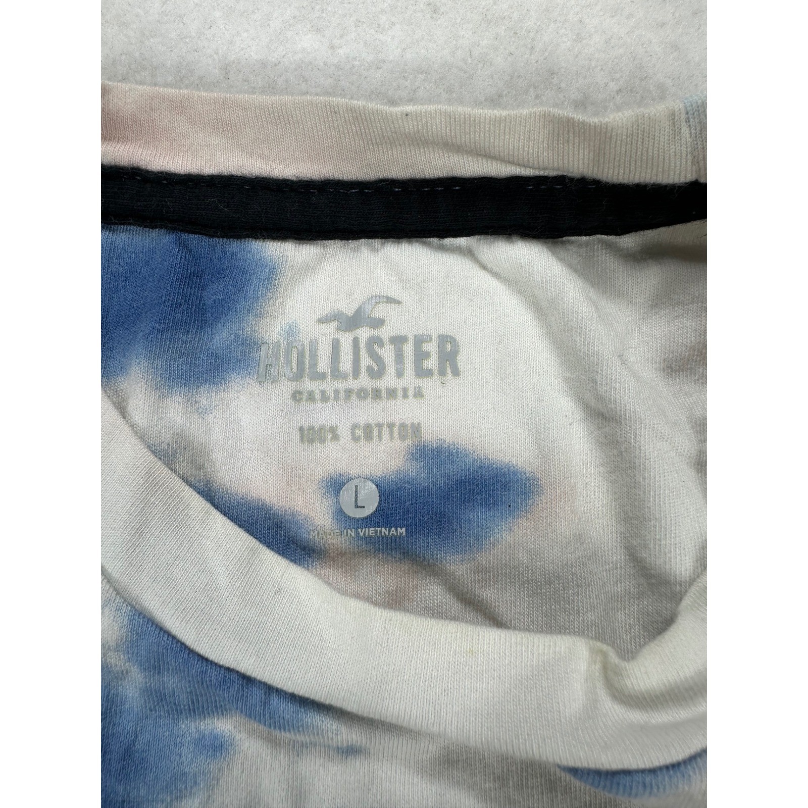 Hollister California Tie Dye Long Sleeve Graphic Tee Blue White Cotton Large