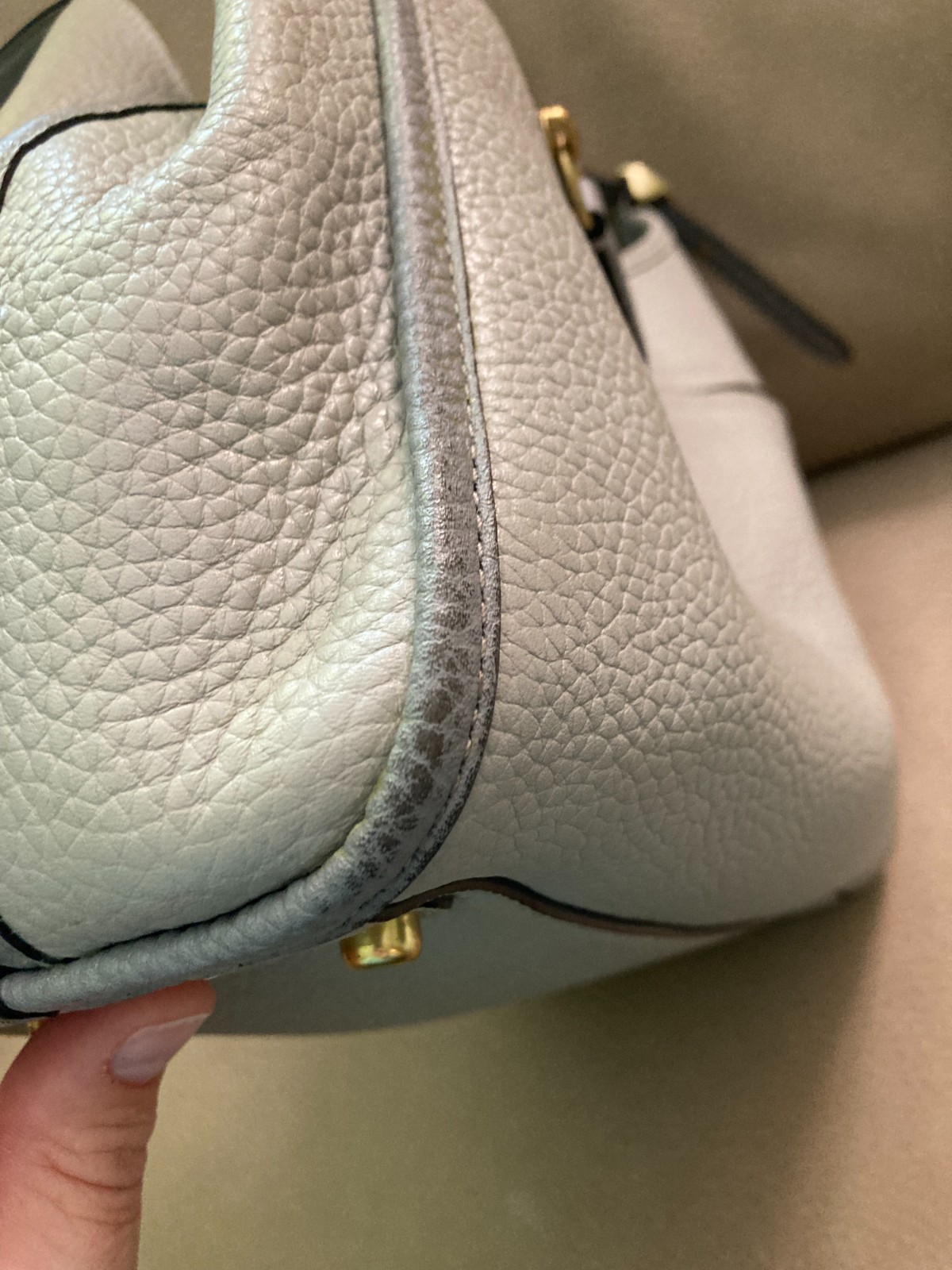 COACH ” LORI” CARRYALL STYLE SHOULDER BAG IN PALE GRAY PEBBLED LEATHER_NO. C6627