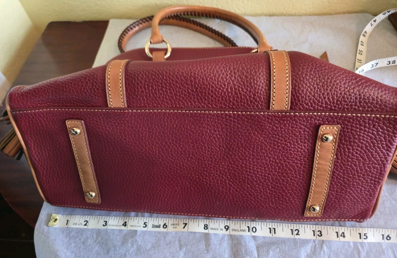 Dooney & Bourke Red Satchel Top Handle Zip Tassel Gold Hardware Bottom Studs