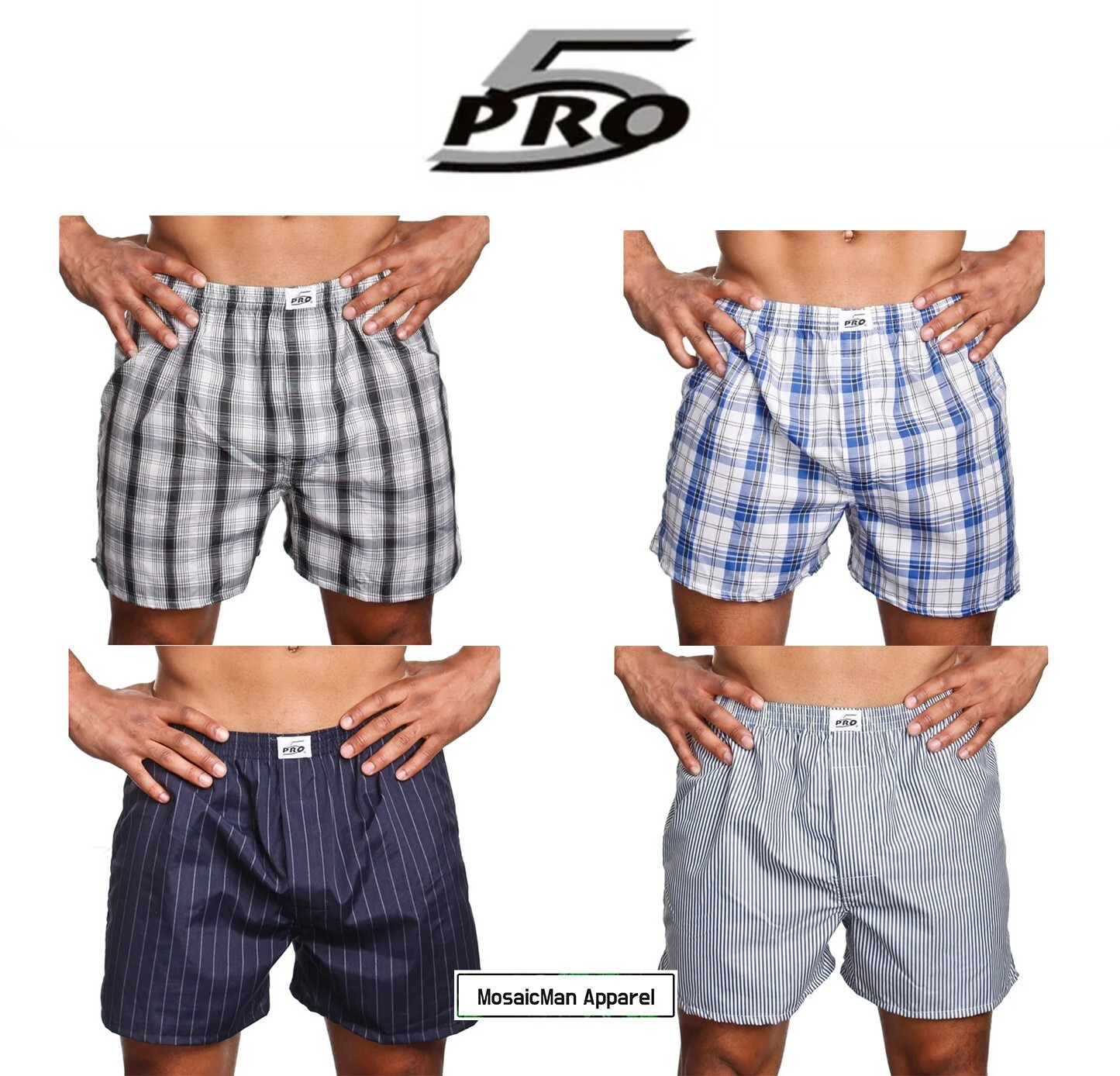 Lot 3 Pro 5 Men’s Comfort Fit Boxer Underwear Trunk Shorts Mixed Colors