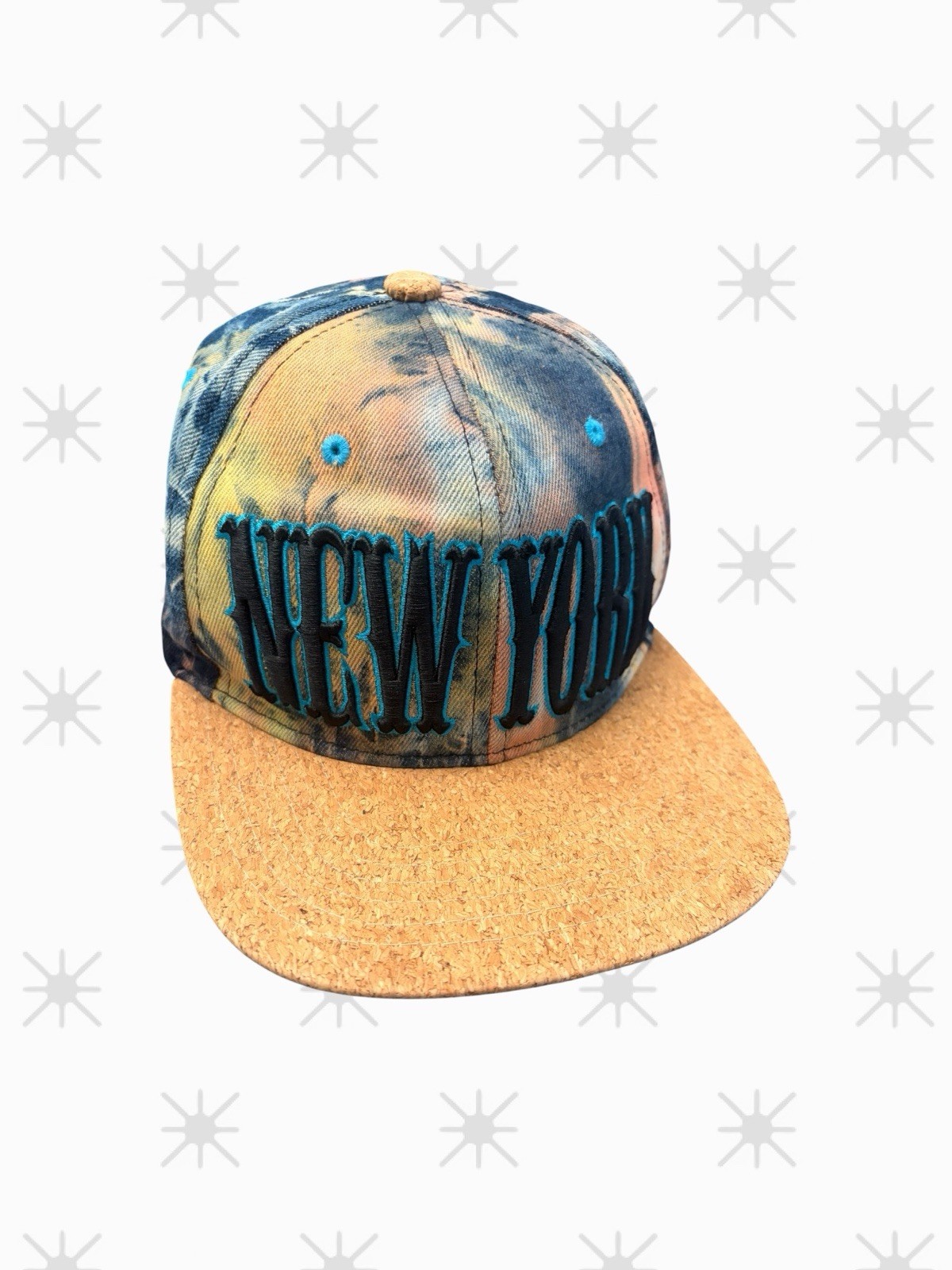 Muka New York Snapback Hat Tie Dye Cork Brim Blue Black Streetwear Cap NWOT