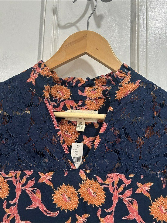 Anthropologie Porridge Navy Floral Lace Puff Sleeve Popover Blouse – XS