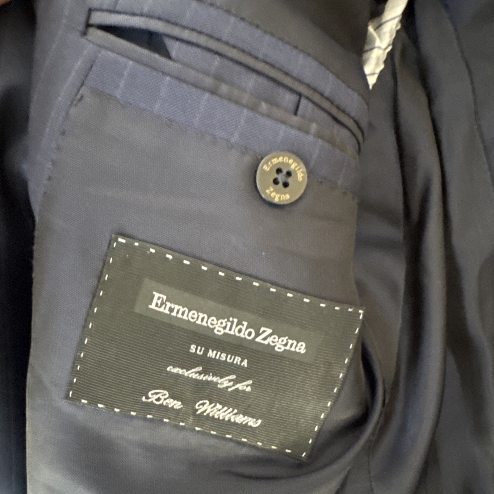 Ermenegildo Zegna Trofeo Suit Mens 54L Blue Pinstriped Wool 36×32 Tailored Fit