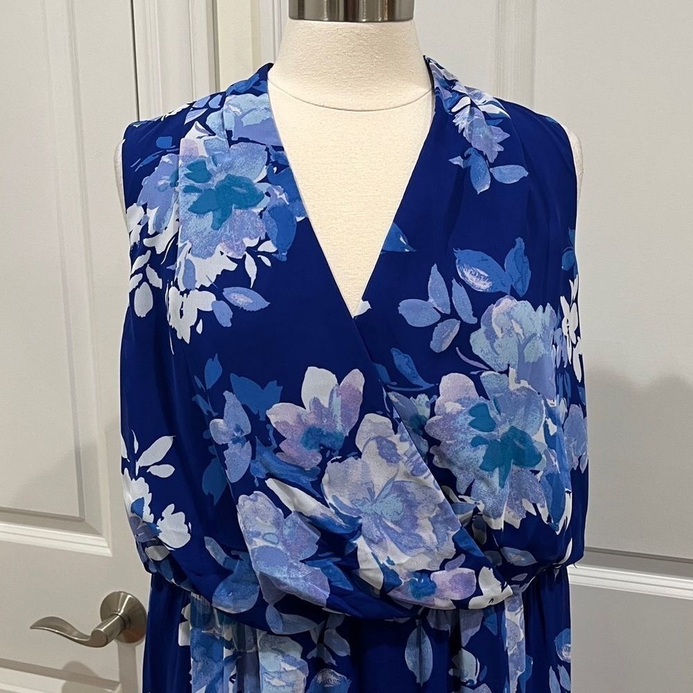 New! Jessica Howard Blue V-Neck Sleeveless Maxi Dress Size 14W NWT