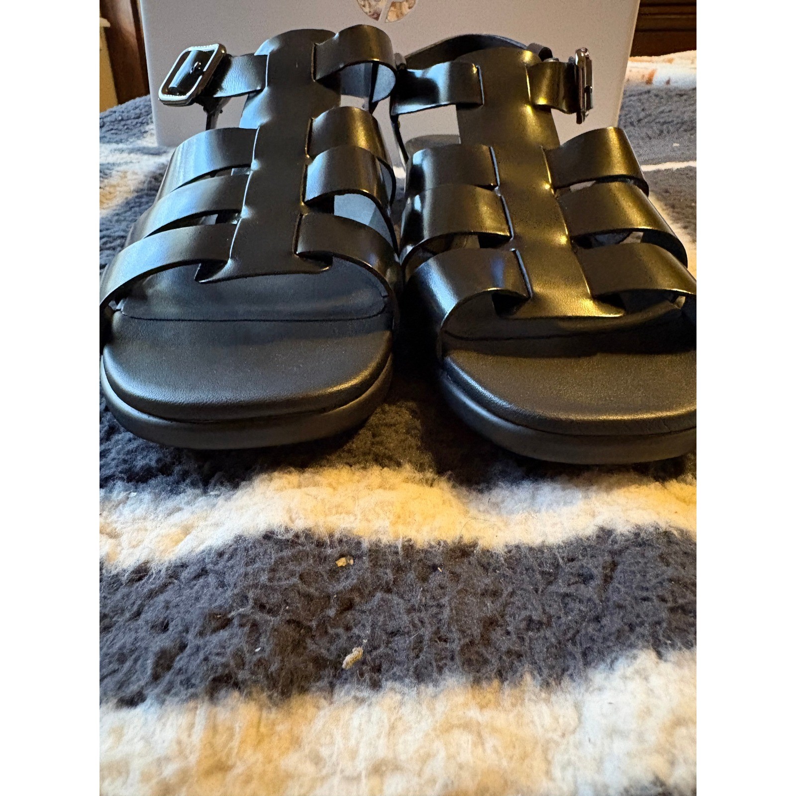 ECCO 2nd Cozmo Fisherman Sandals Black Leather Strappy Caged Buckle Womens 8-8.5