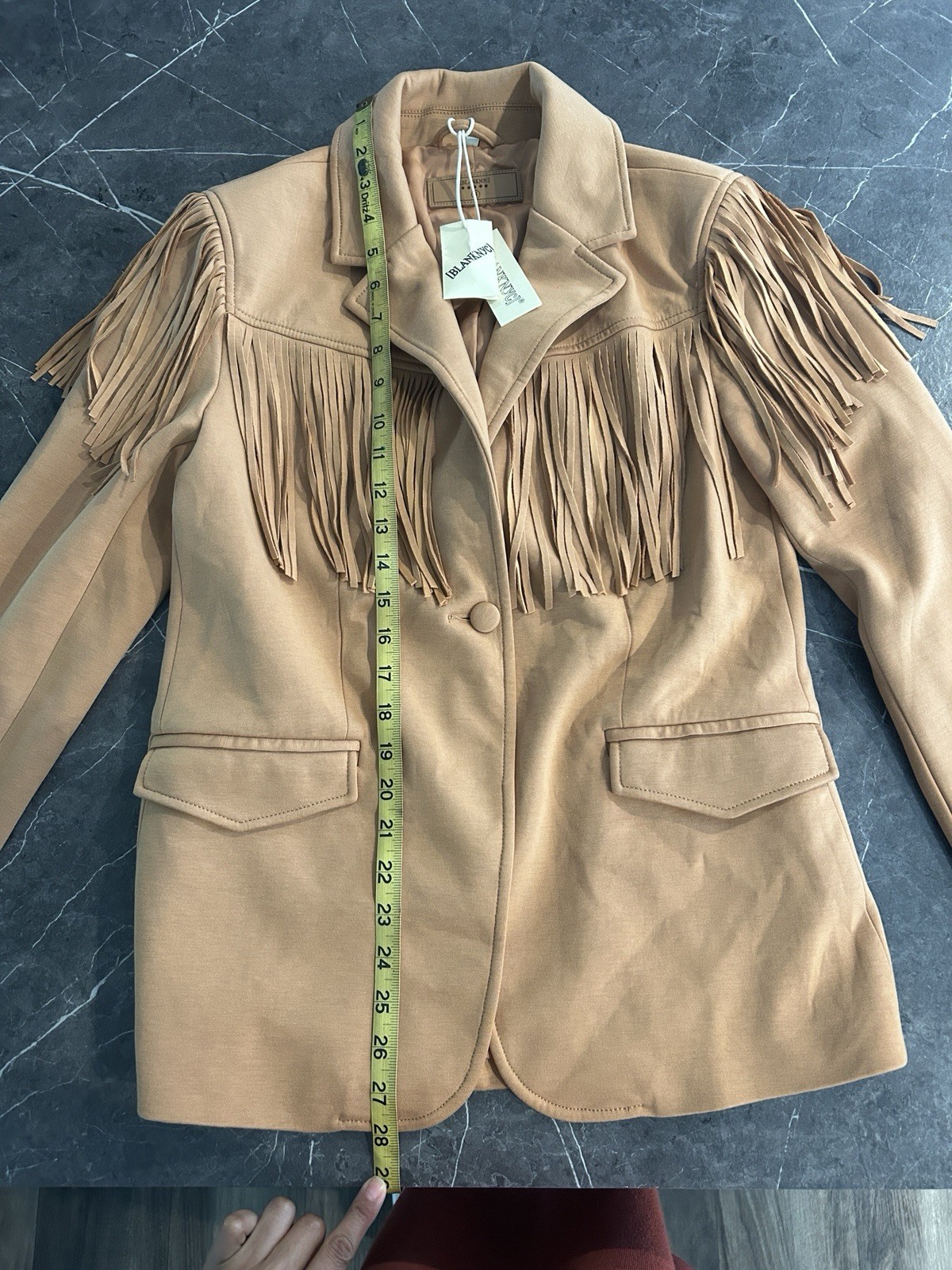BLANKNYC Women’s Beige Western Fringe Blazer Jacket Cowgirl /rayon polyester