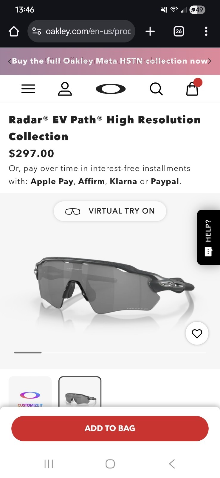 Oakley Radar EV Path High Resolution Carbon/Prizm Black Polarized Sunglasses
