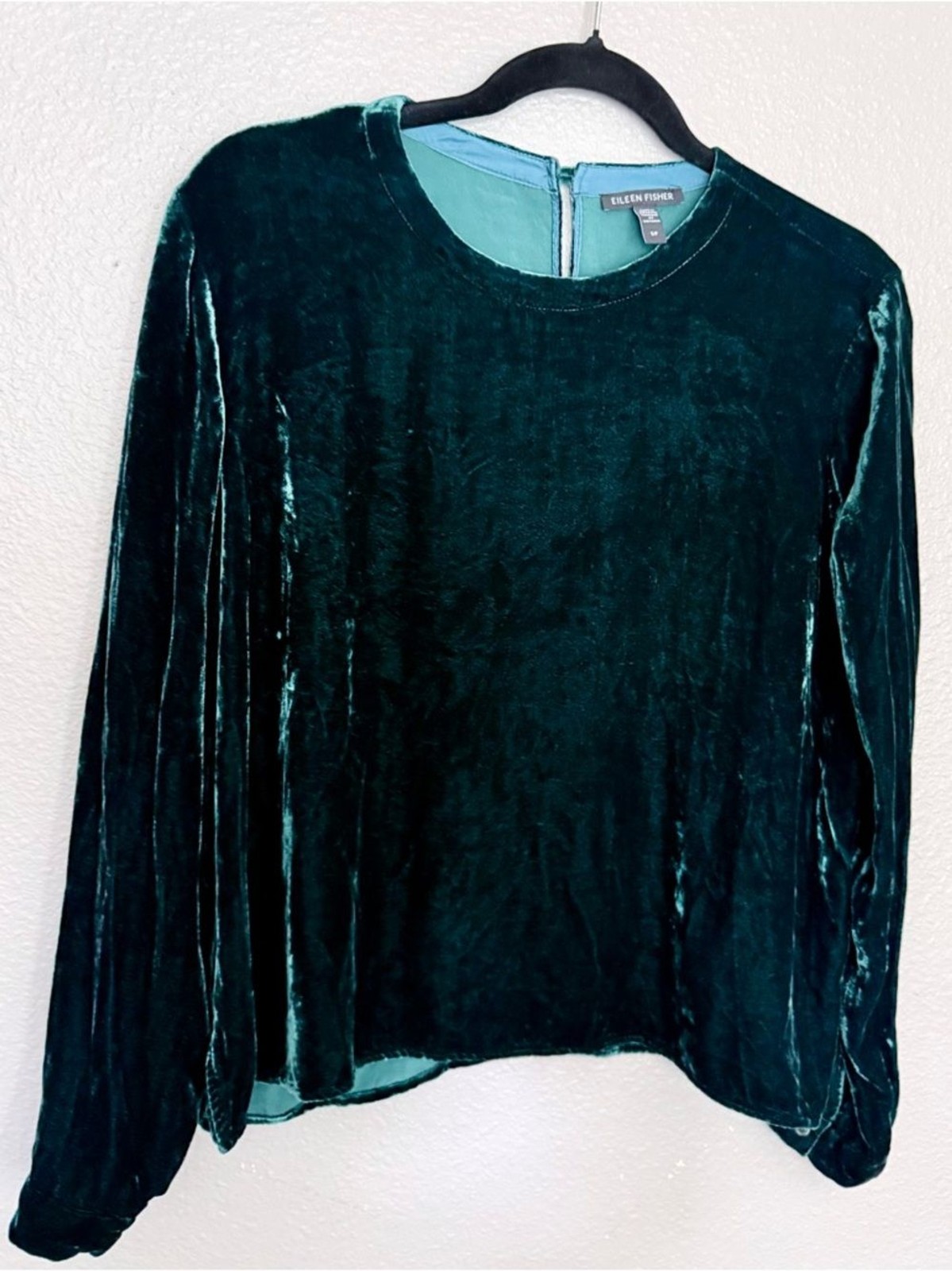 Eileen Fisher Deep Emerald Velvet Round Neck Top size S