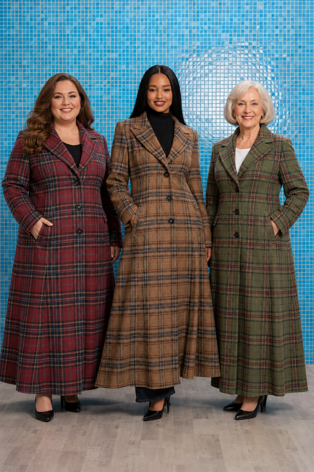 Women’s Tartan Plaid Wool Blend Long Coat Tailored Single Breasted Custom Size