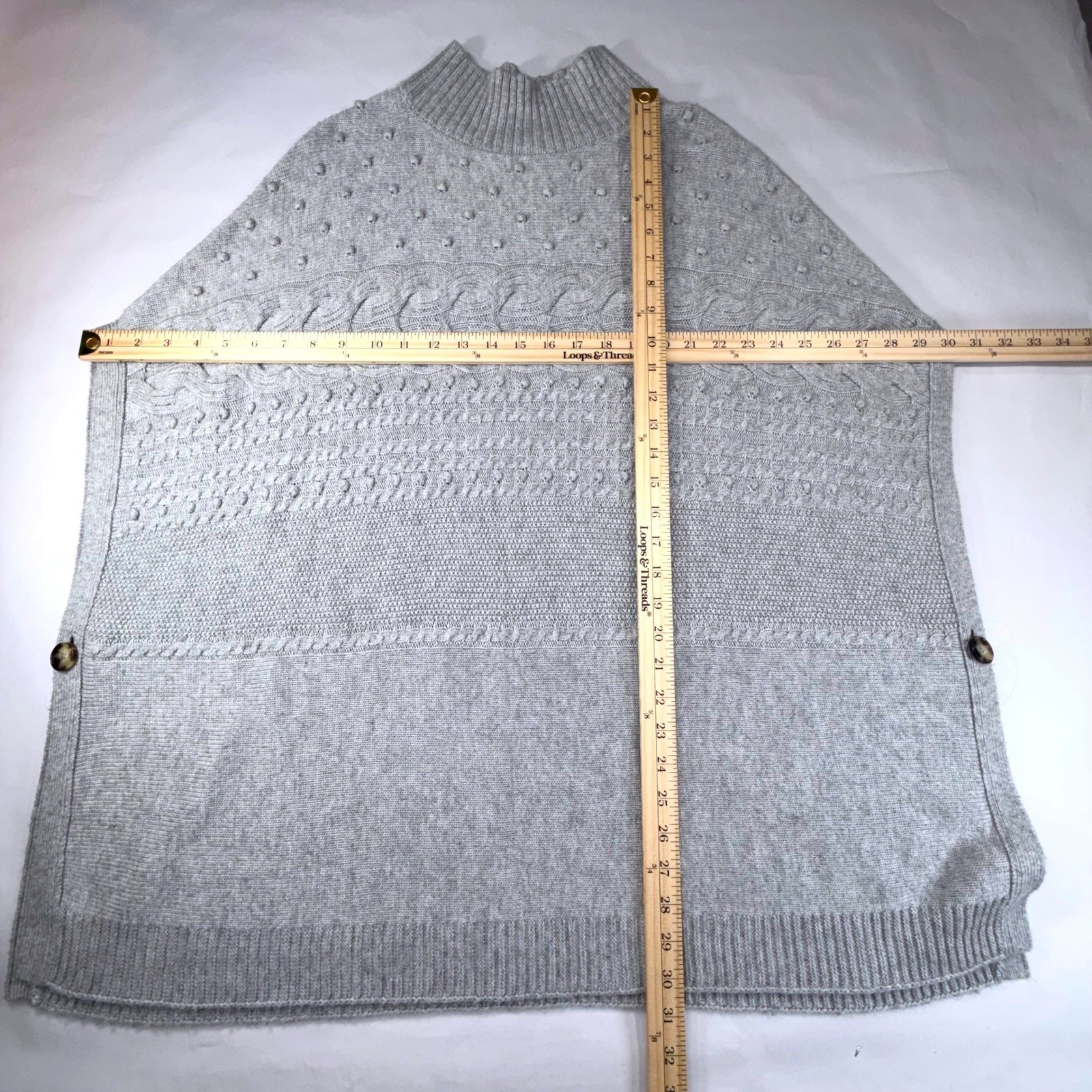 Talbots Poncho Sweater Womens M Gray Cable Knit Mock Neck Oversized Cottagcore