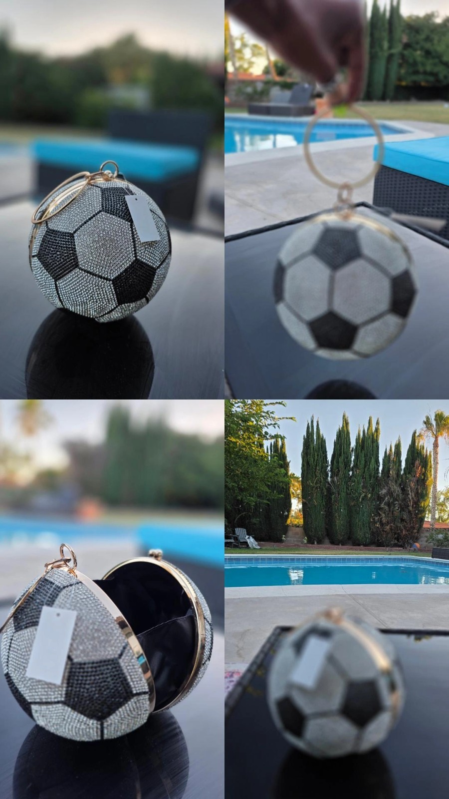 Rhinestone Soccer Ball Metal Key Chain, Black & Silver Novelty Sports