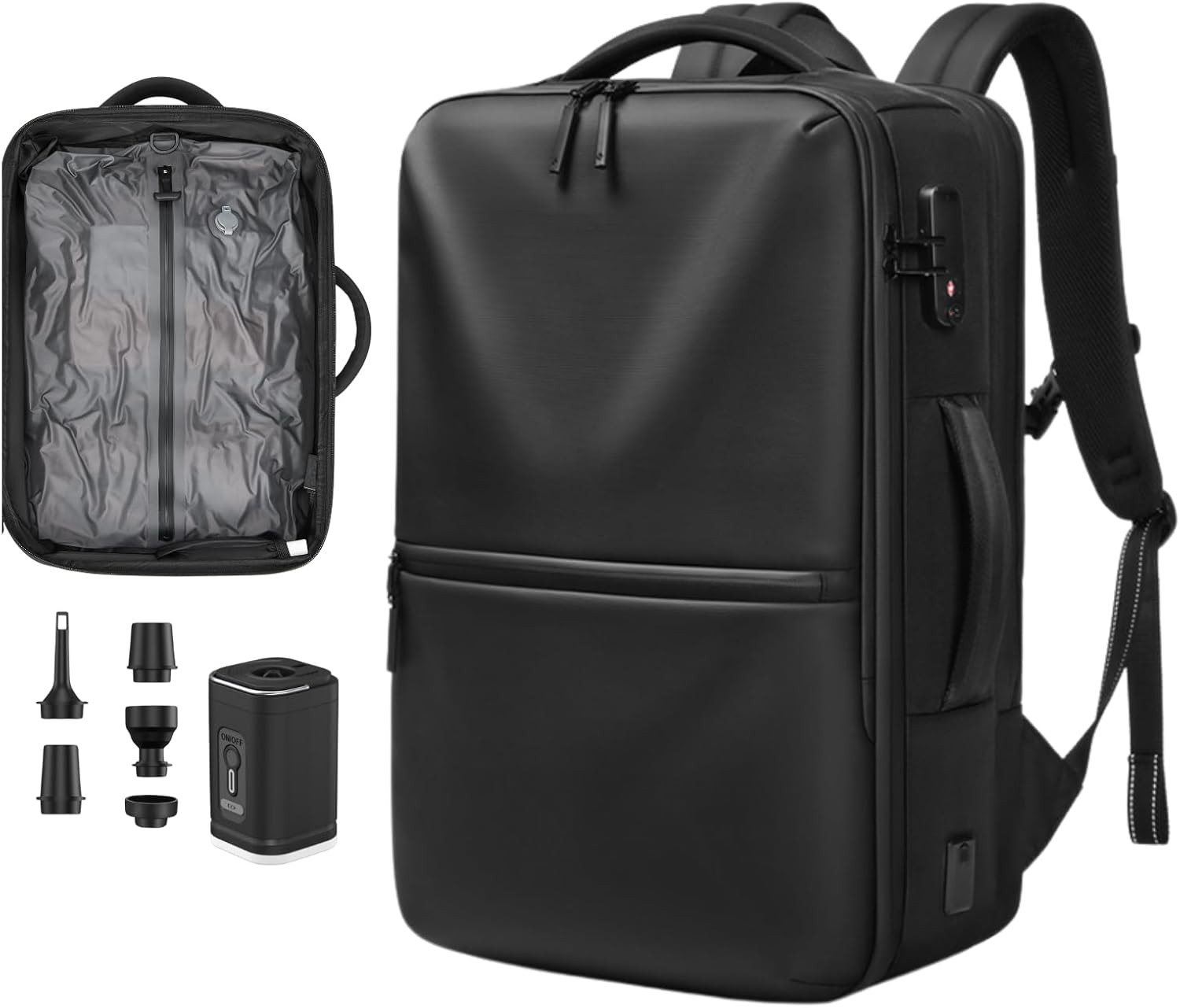70L Expandable Vacuum Backpack with Pump, TSA Lock & USB Charging Port
