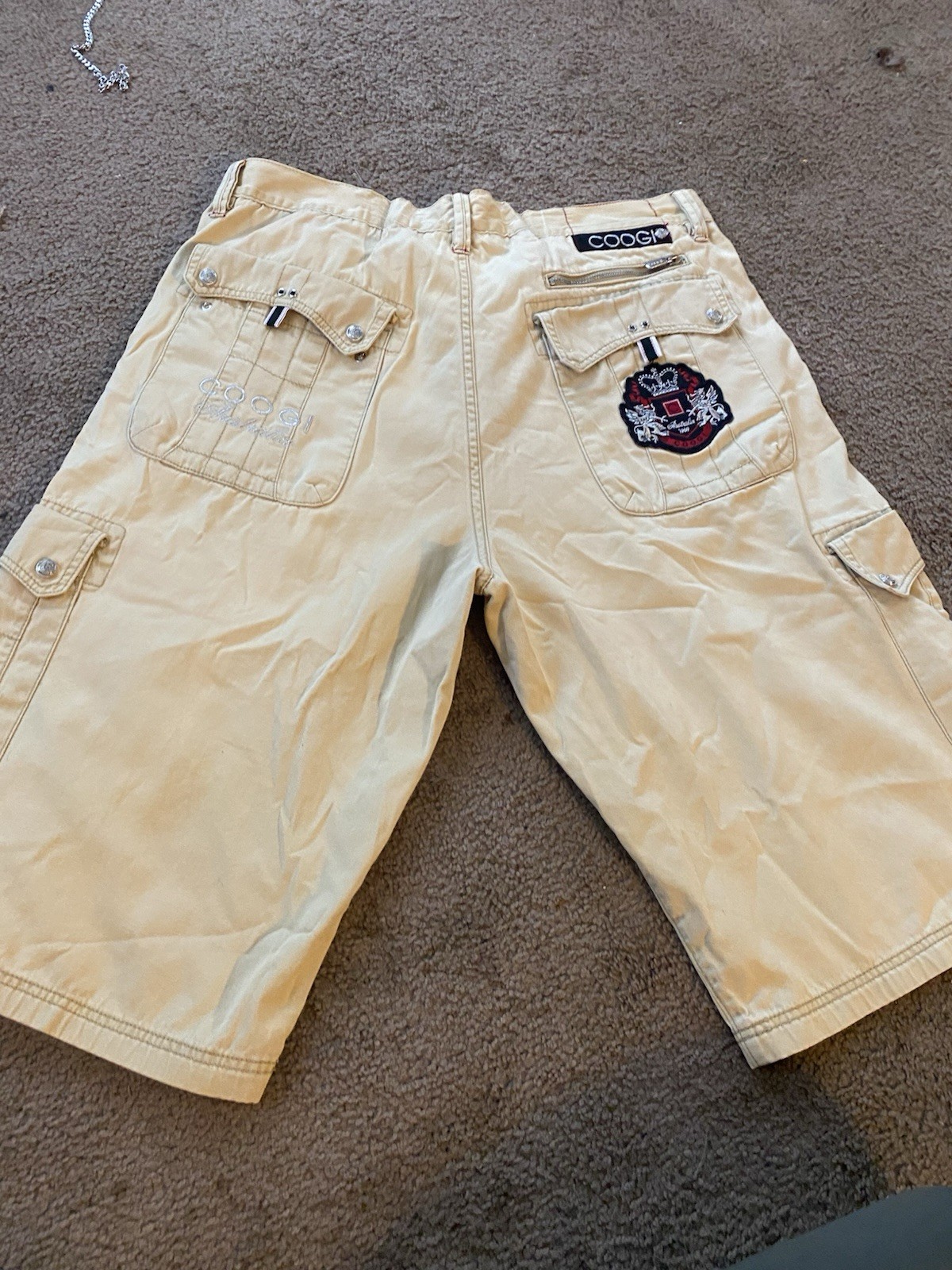 VINTAGE Y2K COOGI Men’s Beige Canvas Cotton Cargo Shorts Size 40. Biker Hip Hop