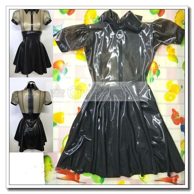 Latex Shirt Dress Short Sleeve Princess Splice Transparent Black Customized D87