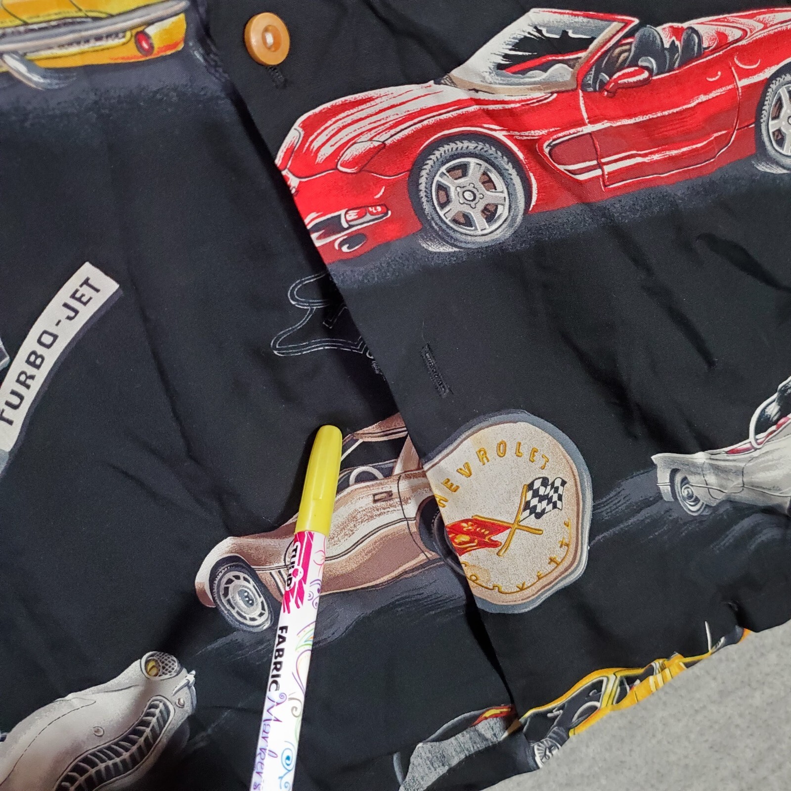 VINTAGE Paradise Found Men Button Up Shirt 2XL Black Classic Cars 90s USA READ