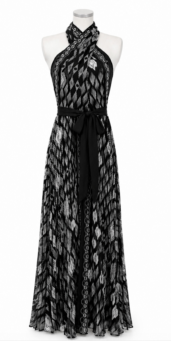 NWT WHITE HOUSE BLACK MARKET WHBM IKAT PRINT HALTER MAXI HALTER DRESS SZ 6