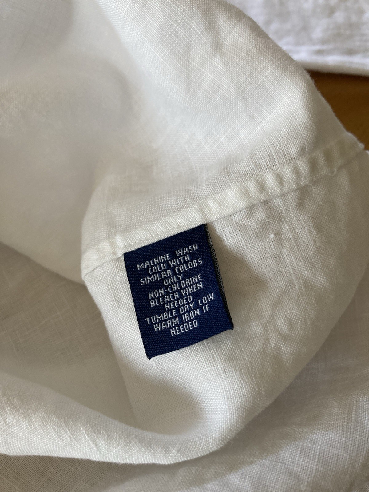 Chaps *Logo* White Button Up Collared Blouse 100% Linen SZ XL 3/4 Split Sleeve