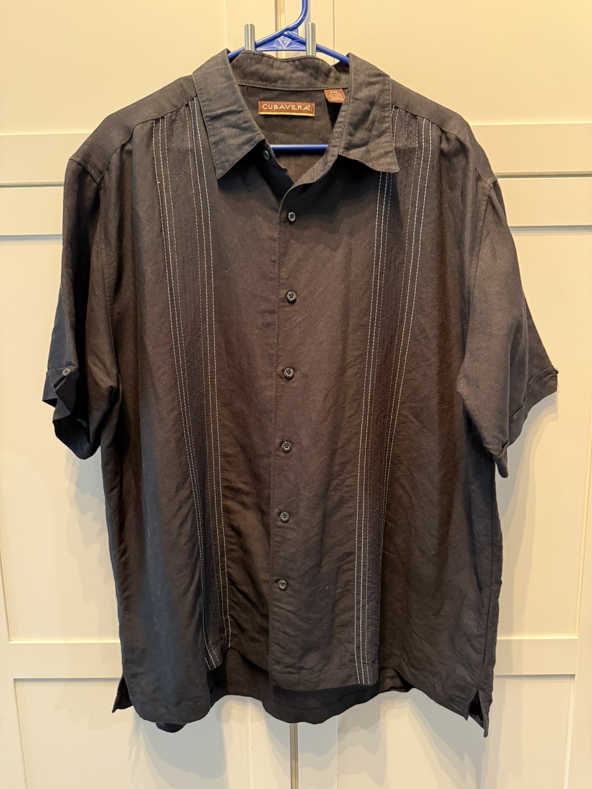 Cubavera Mens XXL Black Guayabera Shirt Ramie Rayon Embroidered Resort CampShirt