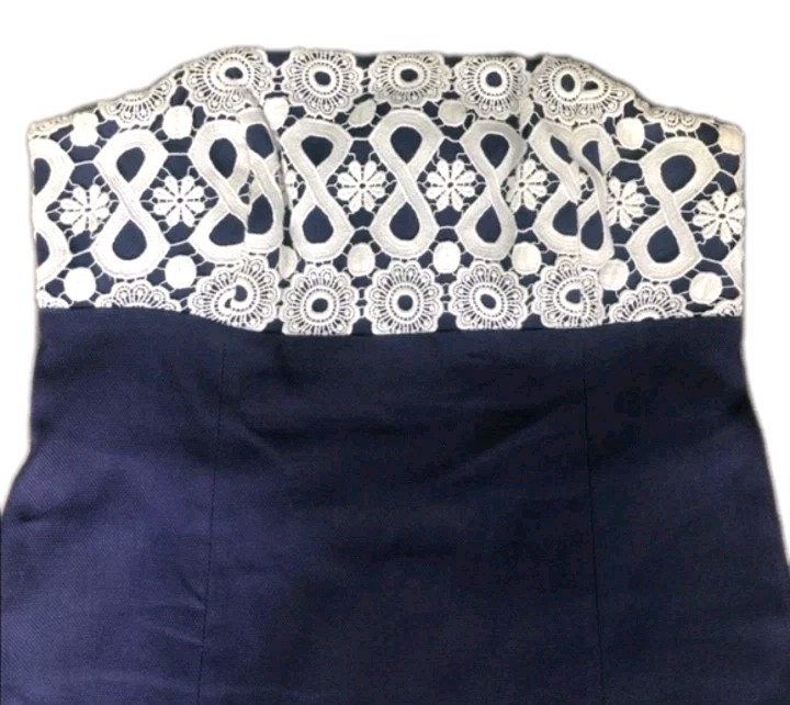 Lilly Pulitzer Bowen Dress Navy Strapless Lace Geometric Preppy Resort Mini 8 M