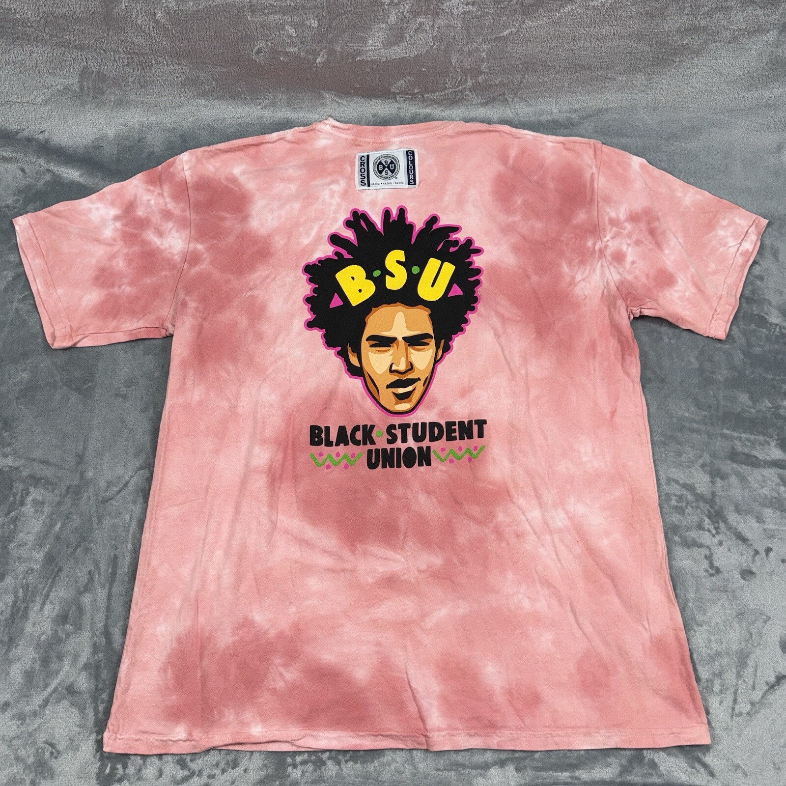 Cross Colours ‘BSU’ Black Student Union Tie-Dye T-Shirt Pink U10017BYT Men’s NWT