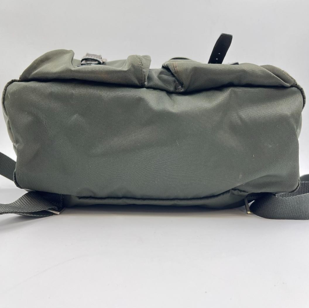 Prada Khaki Nylon Backpack Triangle Logo White Tag Japan Rare 072271