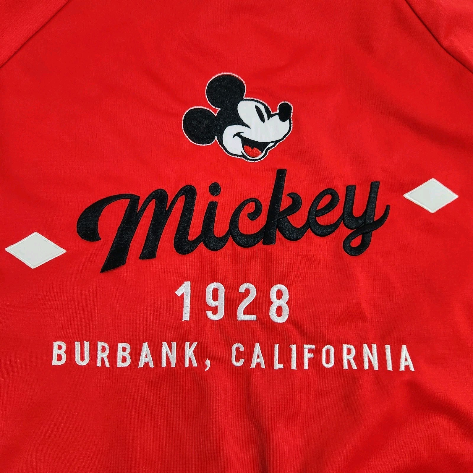 Disney Mickey Mouse 1928 Burbank CA Track Jacket Sz XL Red Full Zip Embroidered