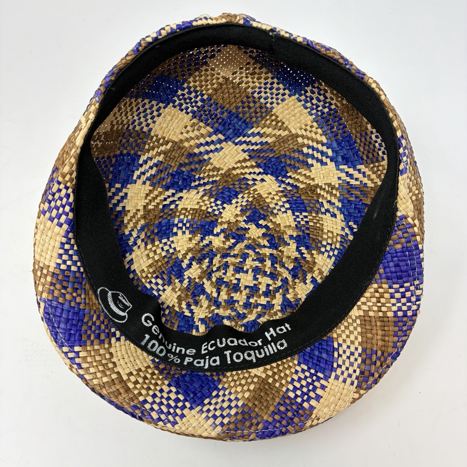 Panama Hat Ecuador Toquilla Straw Ivy Cap Flat Cap Multicolor Blue Brown Size 61