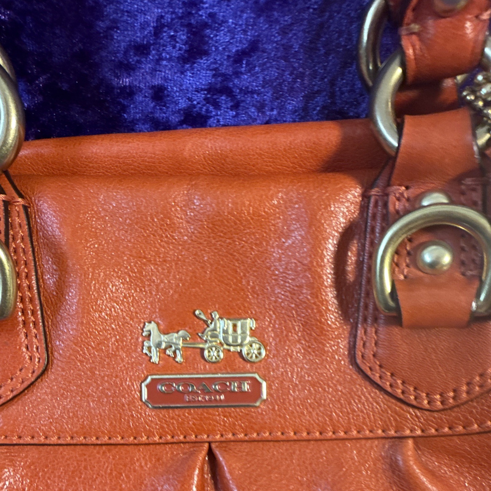 Coach Orange Large Satchel Top Handle Zip Detachable Strap Silver Hardware