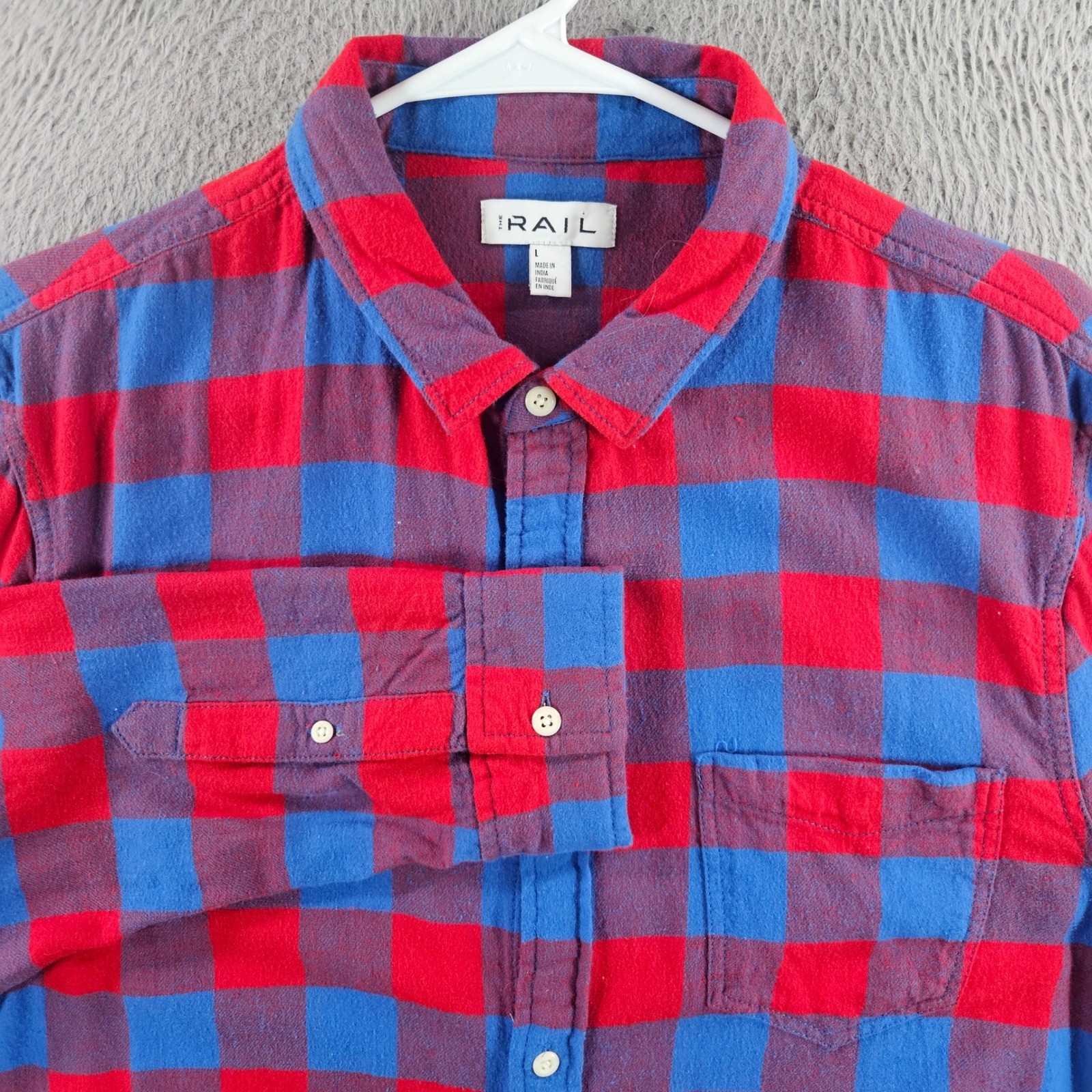 The Rail Mens Flannel Shirt Large Red Blue Purple Buffalo Plaid Cotton Button Up