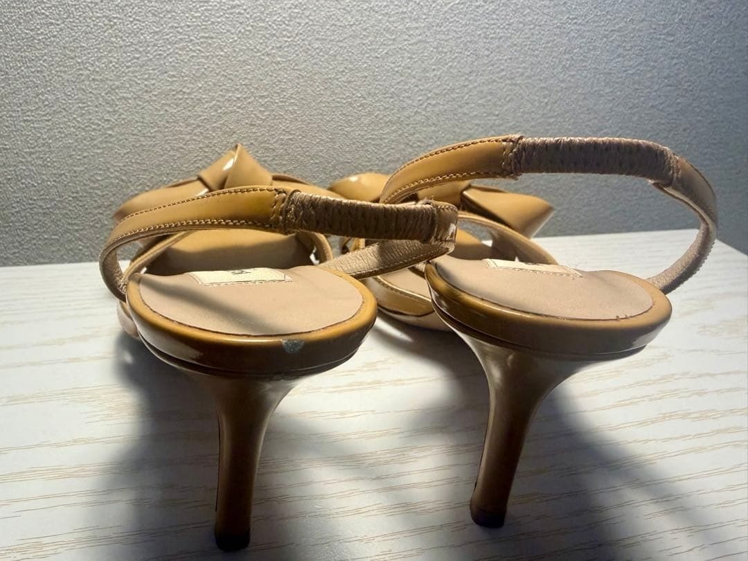 VALENTINO GARAVANI Patent Leather Bow High Heels Slingback Camel Brown 35.5/23cm