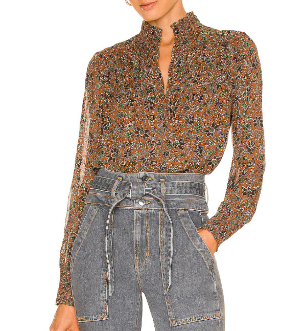 Veronica Beard Minte Blouse Size 0 Floral Print Top Sheer No Lining