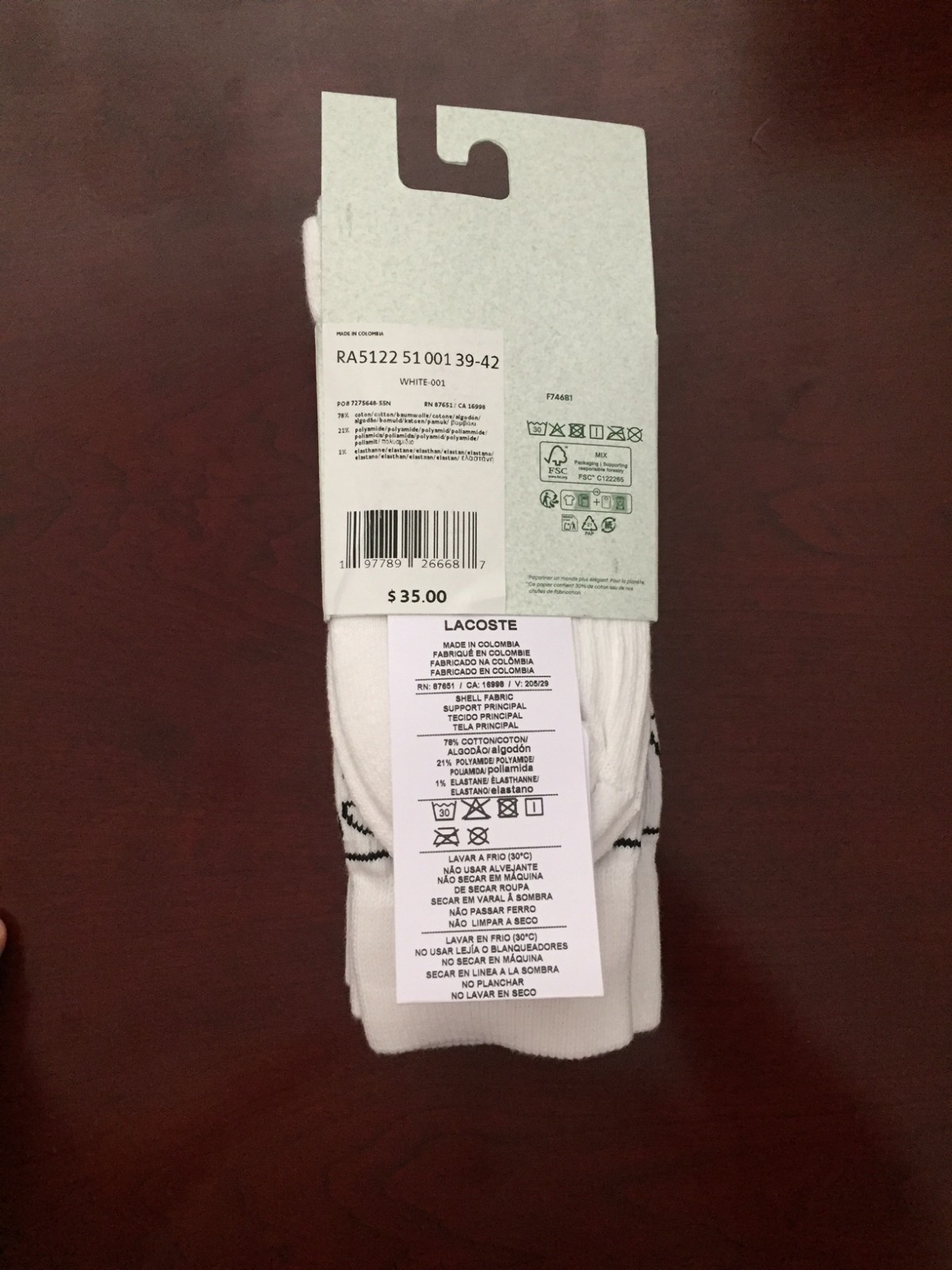 NEW Lacoste 3 Pack Size 6.5-9 Cuff Crew Socks NWT