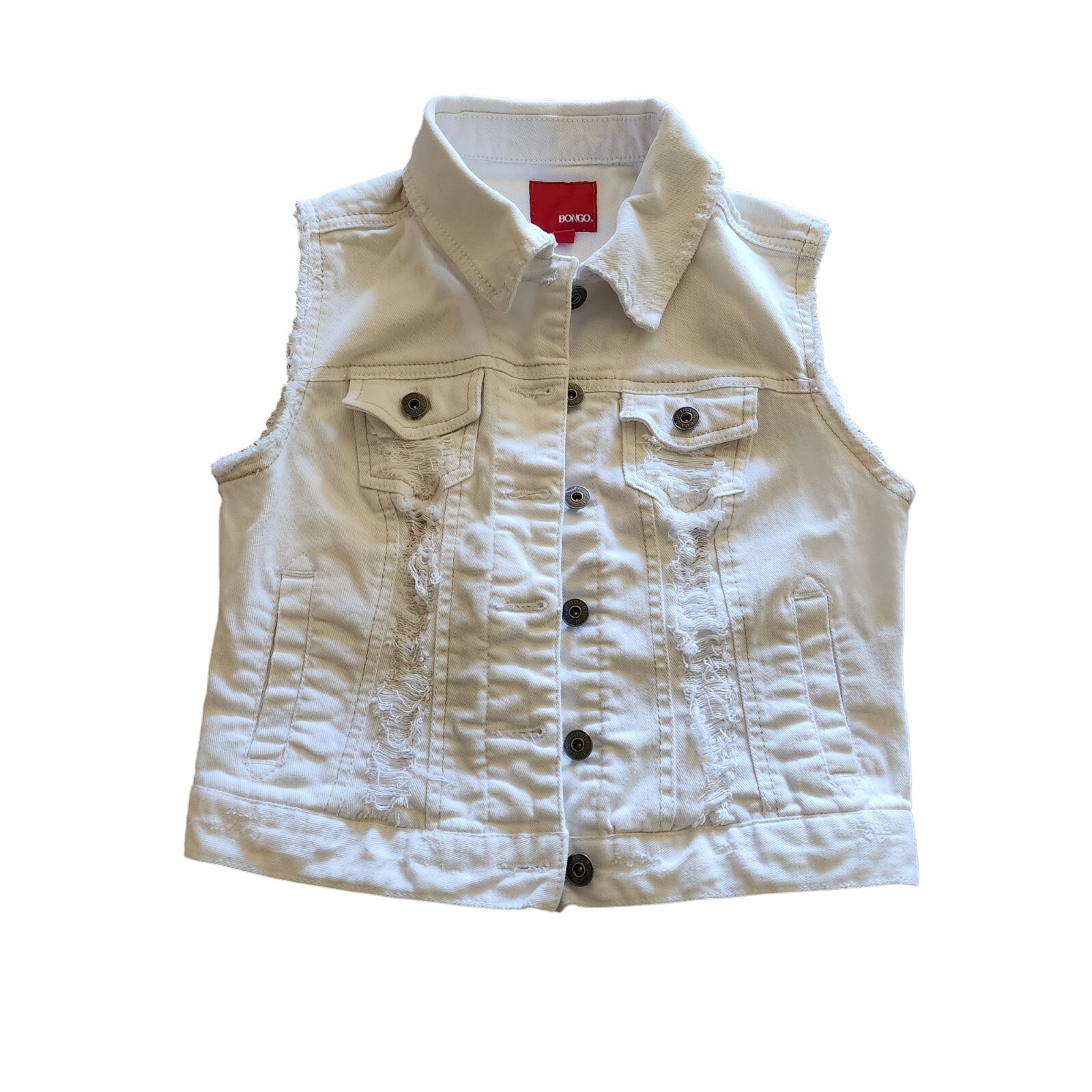 Bongo Women’s/Junior’s Size M Distressed White Denim Vest