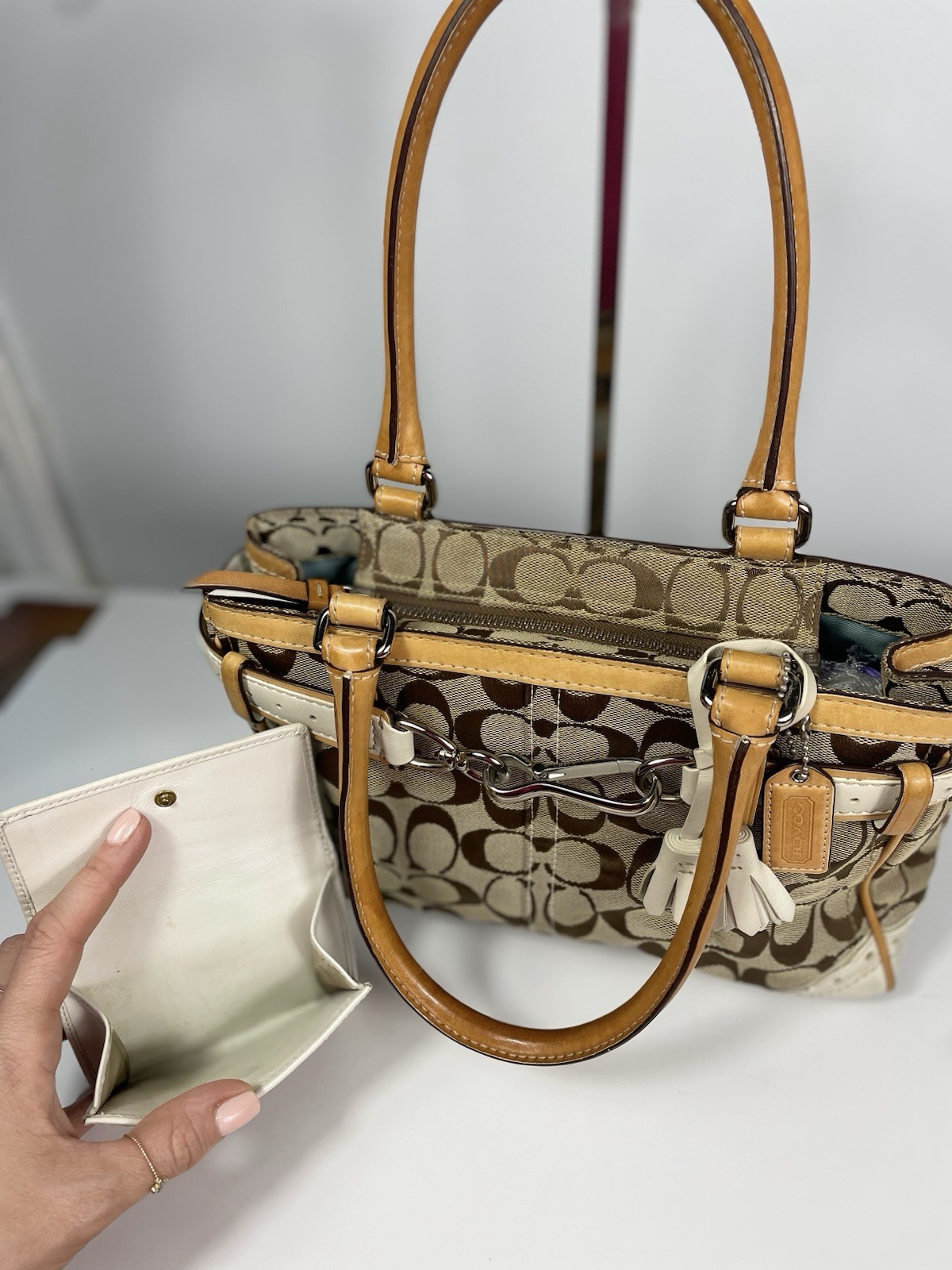 Coach Vintage Hampton Tassel Satchel 1447 Jacquard Canvas Leather COA & Wallet