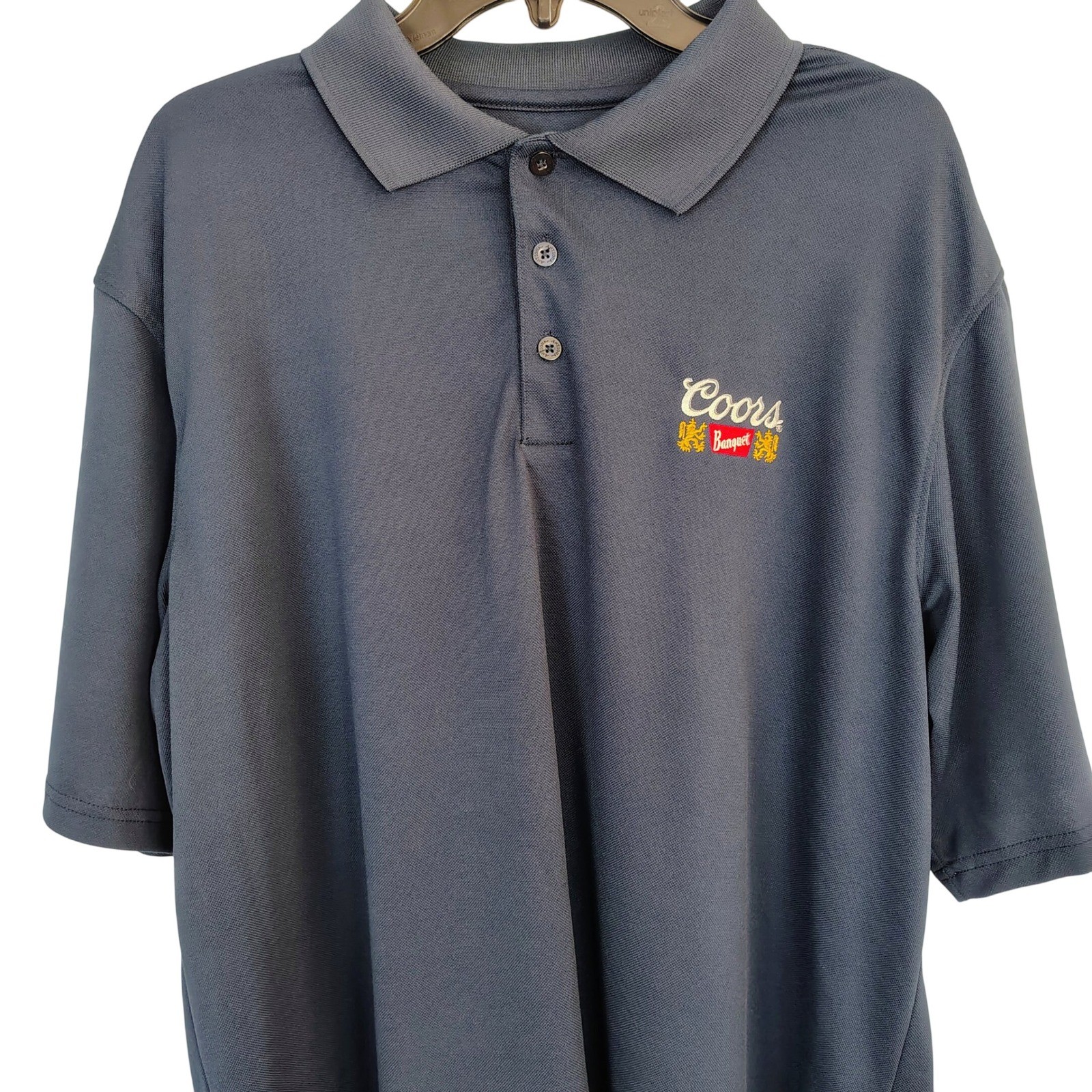 Antigua Mens XL Coors Banquet Beer Polo Shirt Gray Short Sleeve Performance Golf