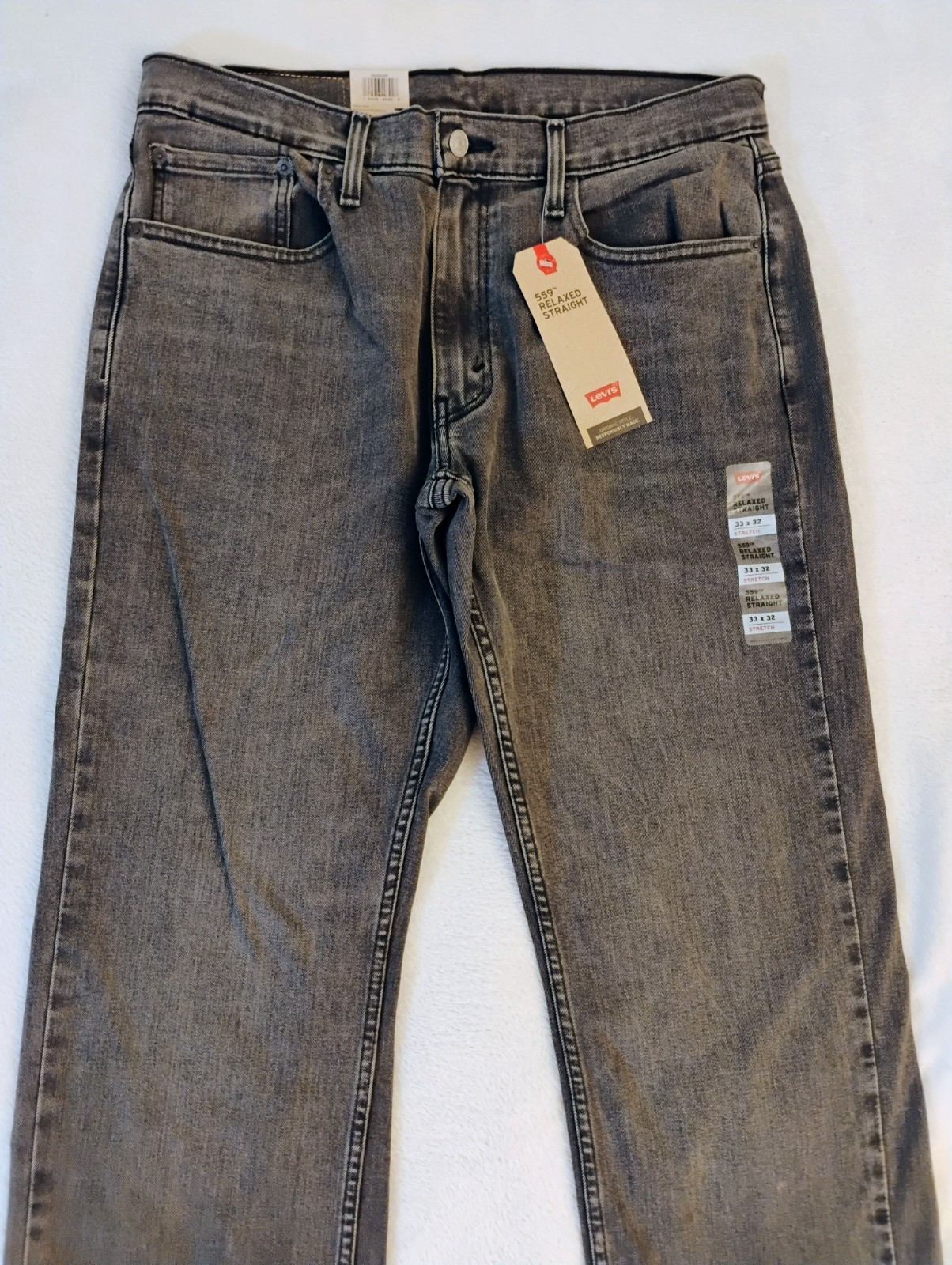 New 33×32 Levi’s 559 Stretch Jeans in Grey ~ Straight Relaxed Stretch 65% cotton