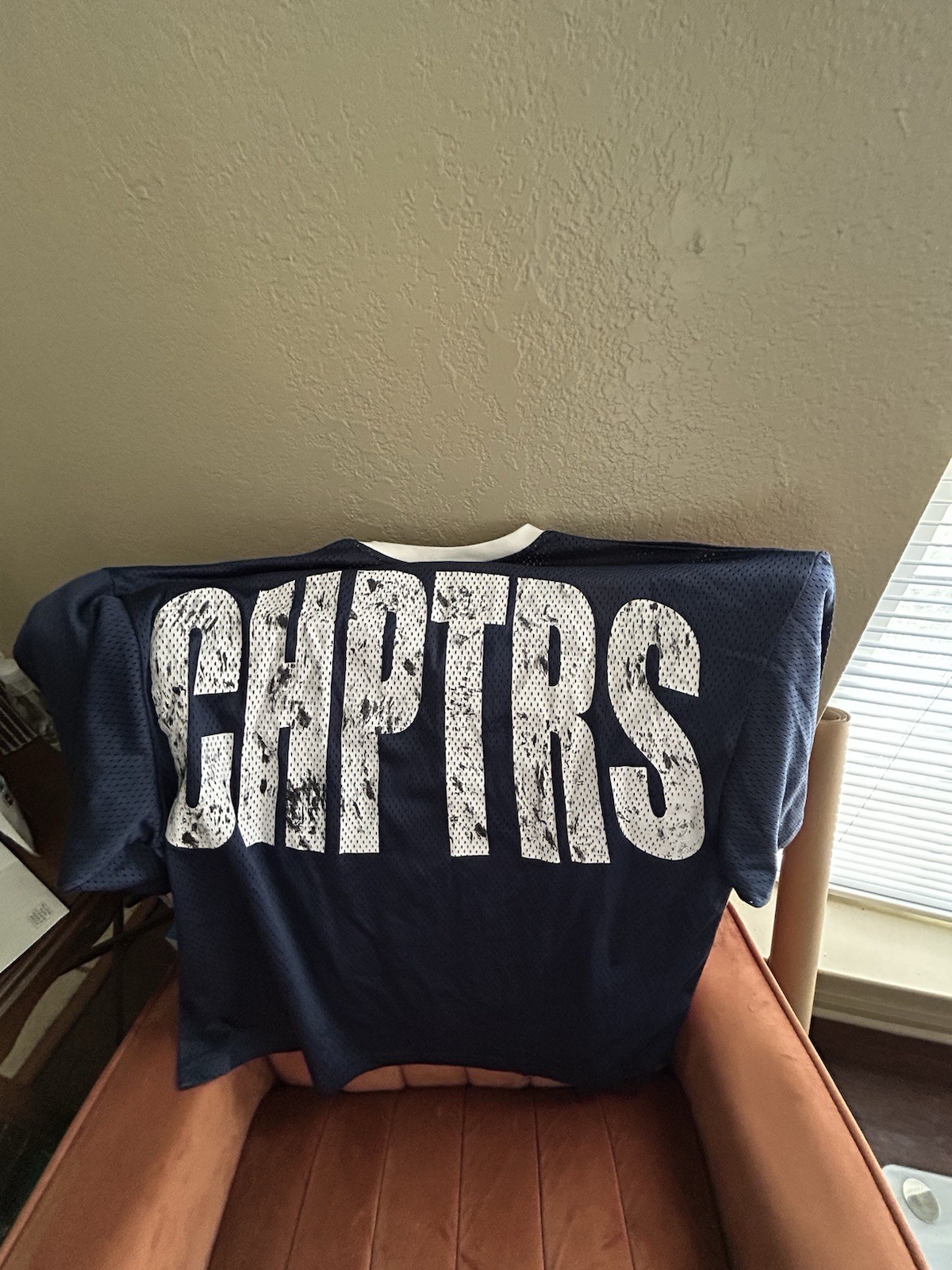 Men’s Navy/White Mesh Polyester Jersey Graphic Logo T-Shirt L Crew Neck