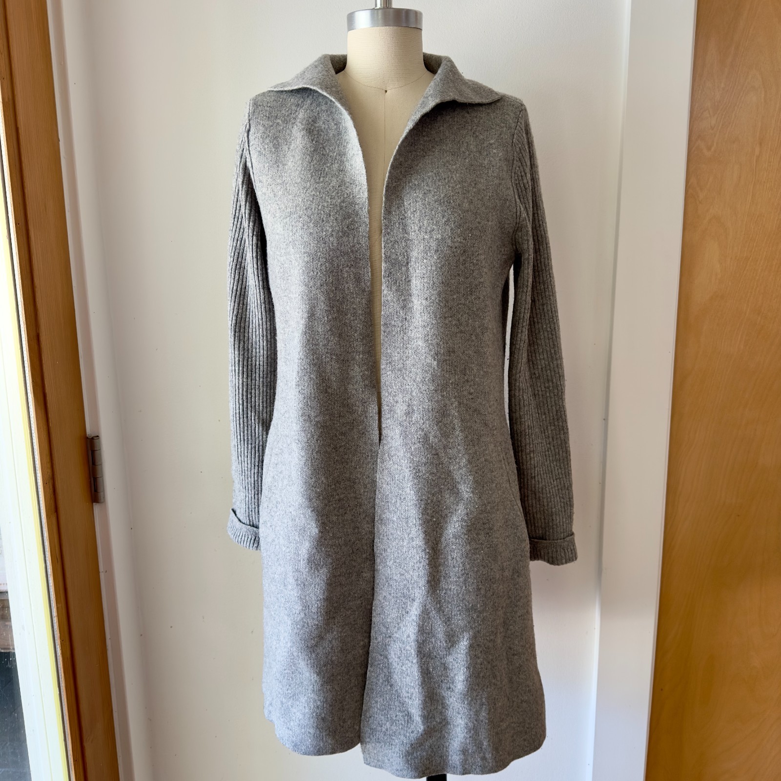 ADRIENNE VITTADINI Women’s 100% 2-Ply Cashmere Coat Open Cardigan-Grey-Sz XS