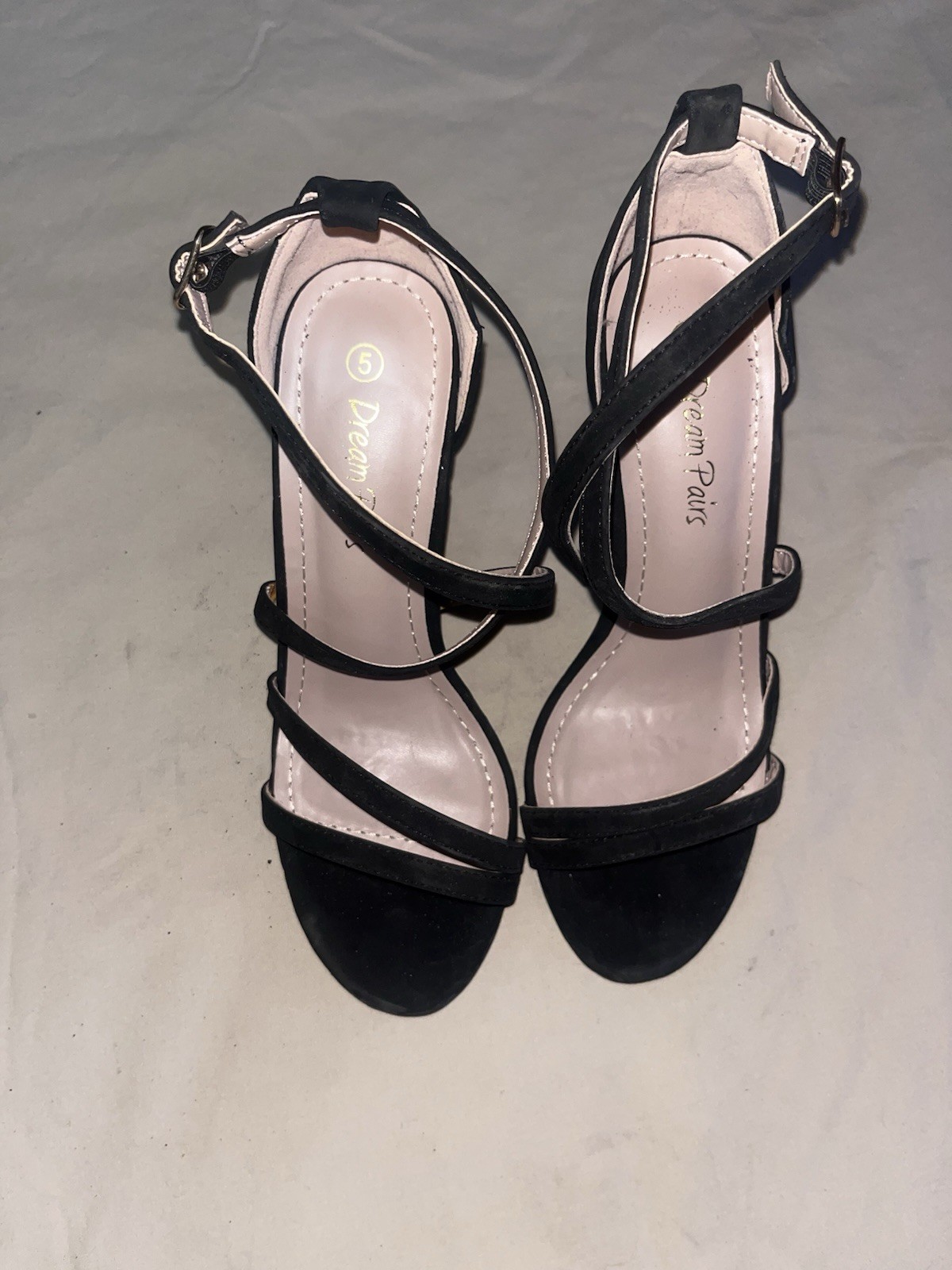 Dream Pairs Women’s Black Strappy Ankle Strap Open Toe Stiletto Heels 5