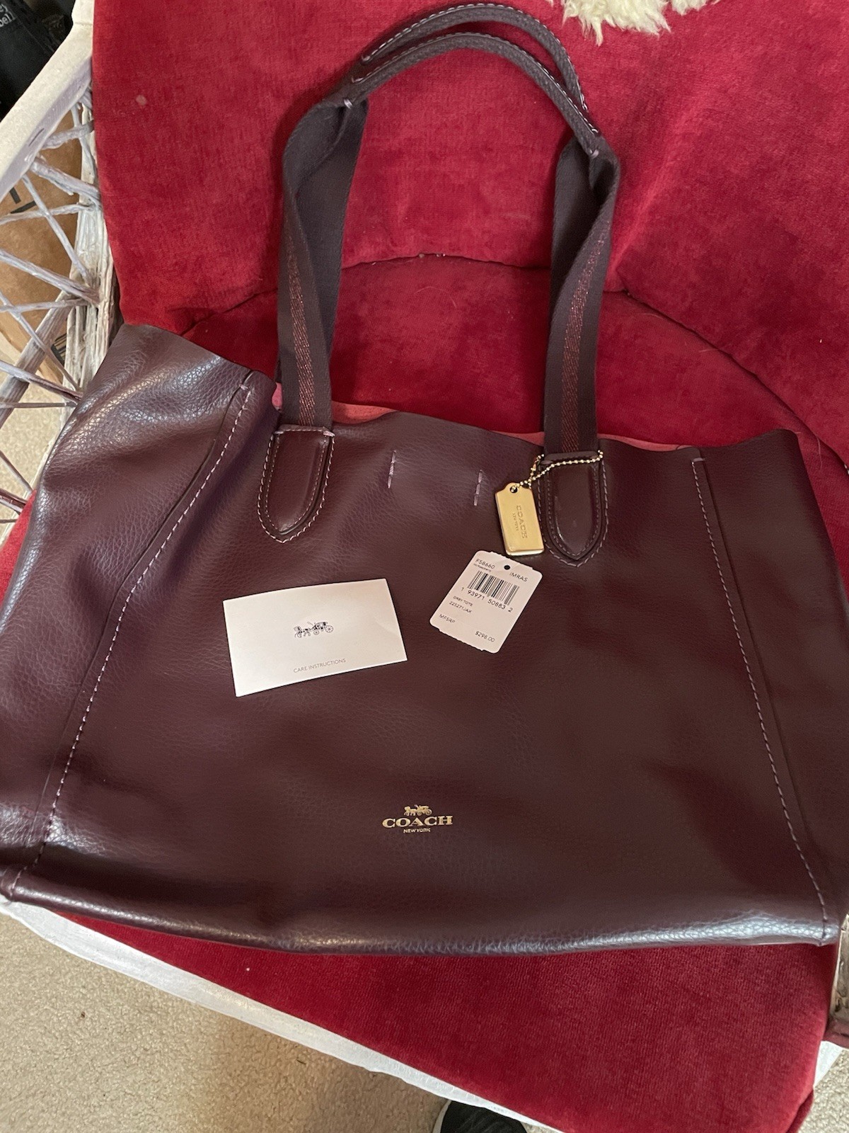 Coach Derby Tote Leather Burgundy Shoulder Bag NWT