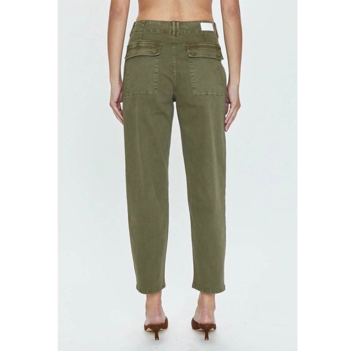 PISTOLA Pamela High Rise Straight Trouser in Dark Olive