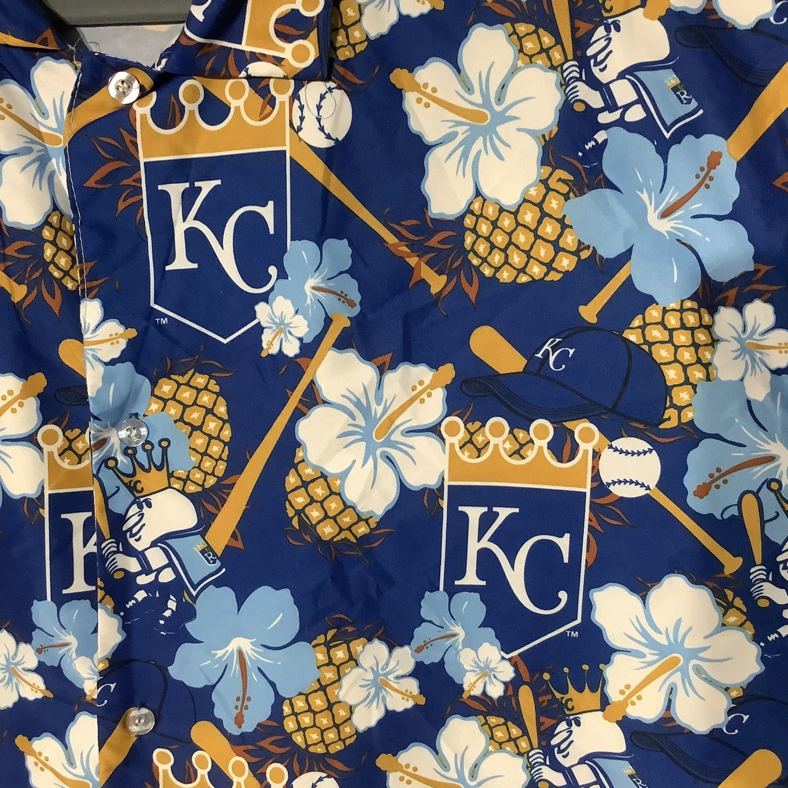 KC Kansas City Royals Hawaiian Floral Button-Up Shirt Sz XL