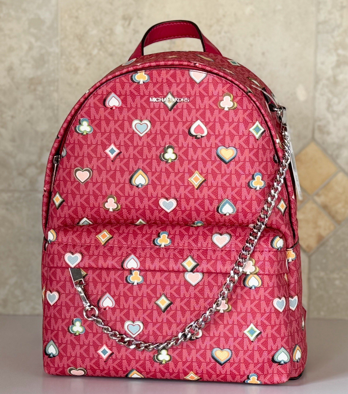 Michael Kors Slater Medium Chain Backpack MK Dark Raspberry Multi