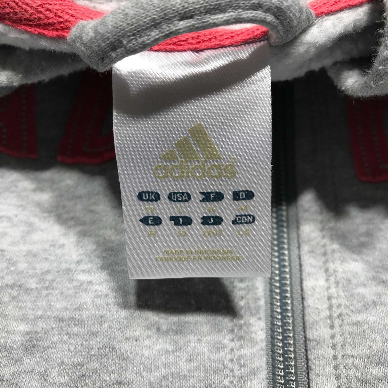Adidas Jacket Womens Size L Drawstring Hooded Full Zip Applique 2 Front Pockets