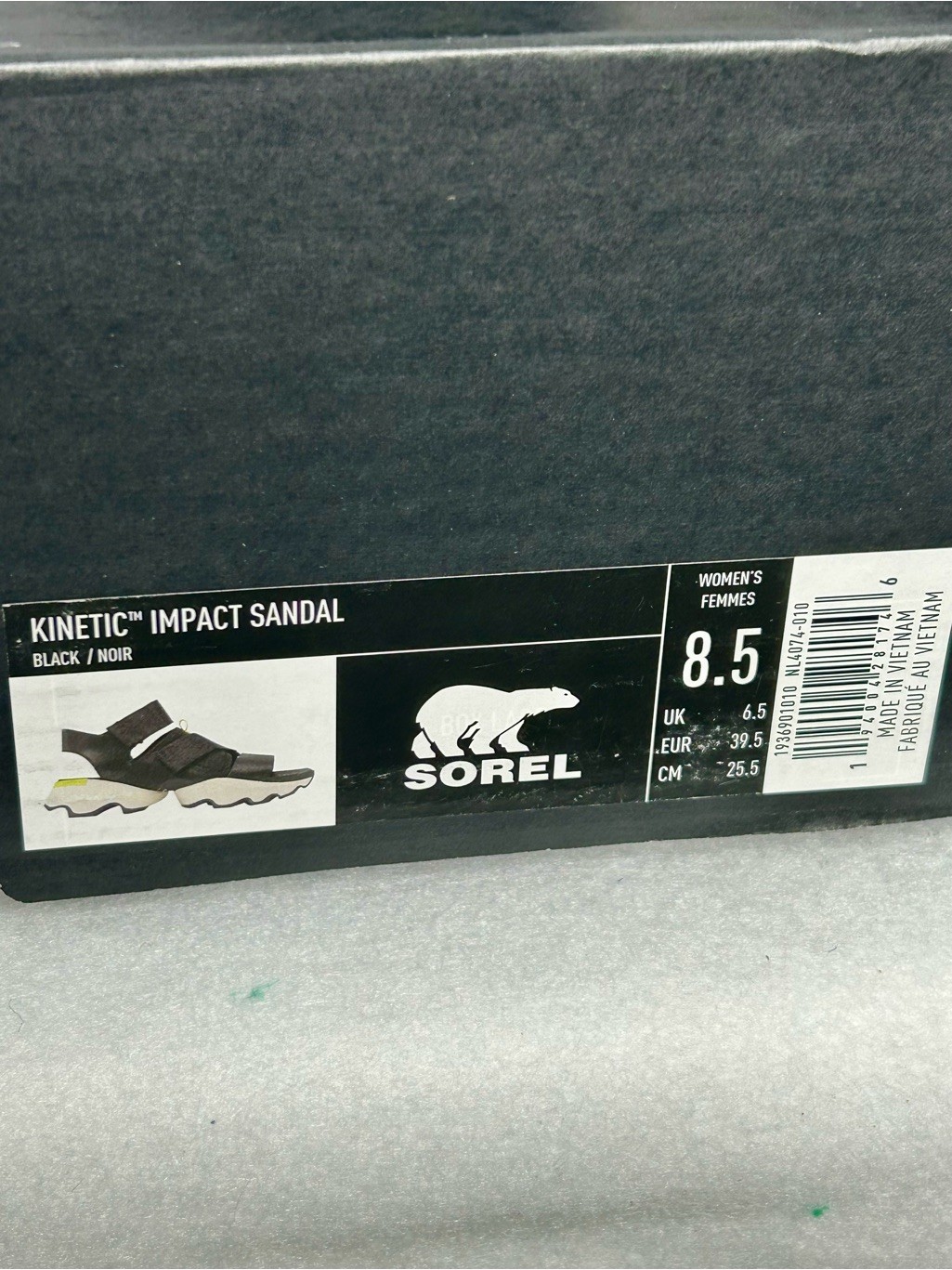 Sorel Kinetic Impact Black Platform Sport Sandals Yellow Accent Strap 8.5