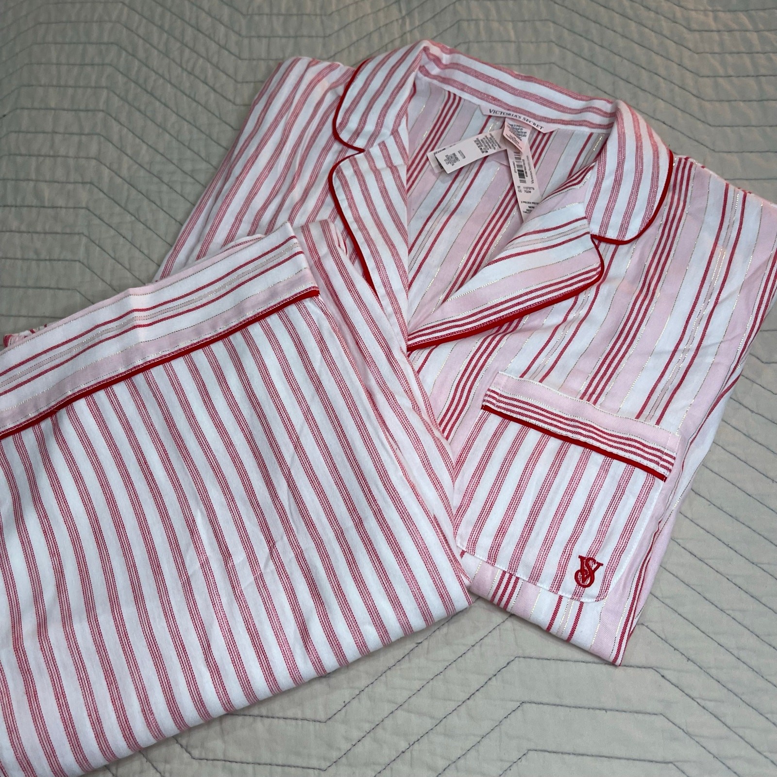 NWT Victoria’s Secret Flannel Long Pajama Set, Medium, 2 Pieces, Striped